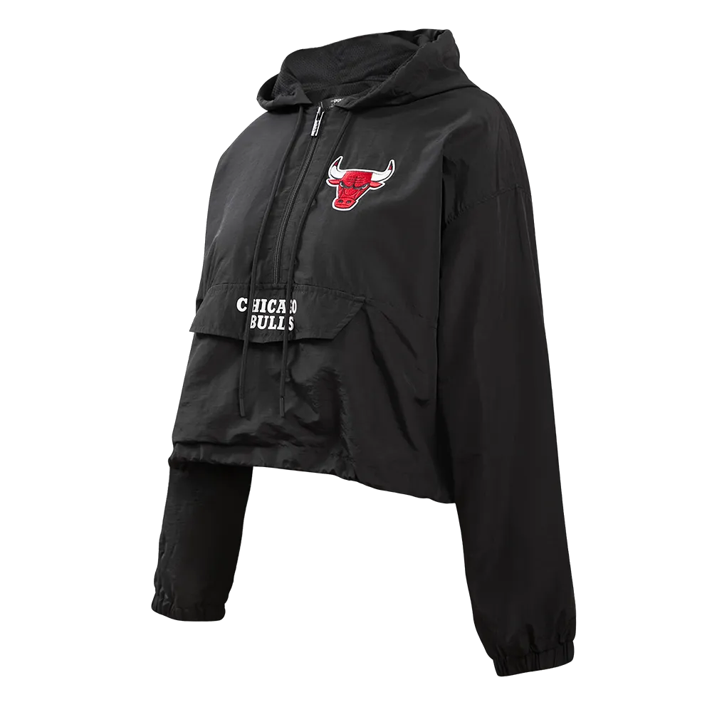 NBA CHICAGO BULLS CLASSIC WOMEN'S WIND WOVEN 1/2 JACKET (BLACK)