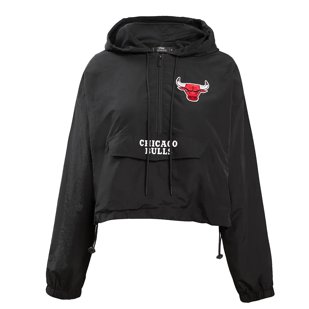 NBA CHICAGO BULLS CLASSIC WOMEN'S WIND WOVEN 1/2 JACKET (BLACK)