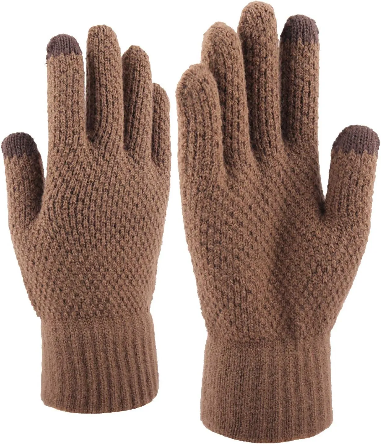 niuwa Men's Winter Touch Screen Gloves Warm Cable Knit 3 Touchscreen Fingers Texting Elastic Cuff Thermal Gloves (Coffee, Free size)