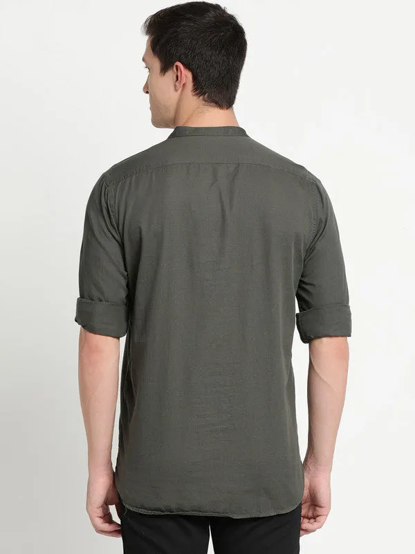 Olive Pure Cotton Solid Kurta Shirt