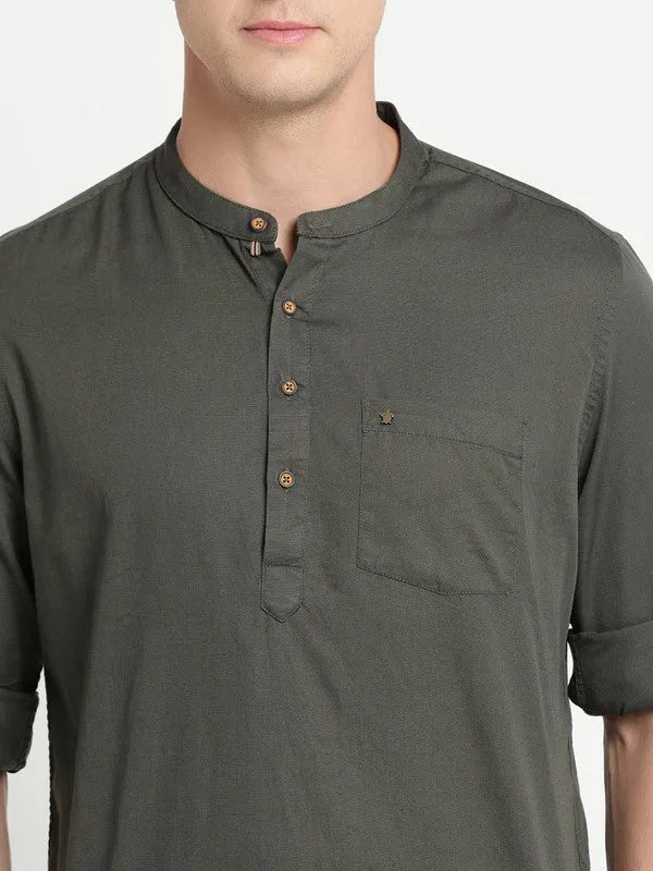 Olive Pure Cotton Solid Kurta Shirt