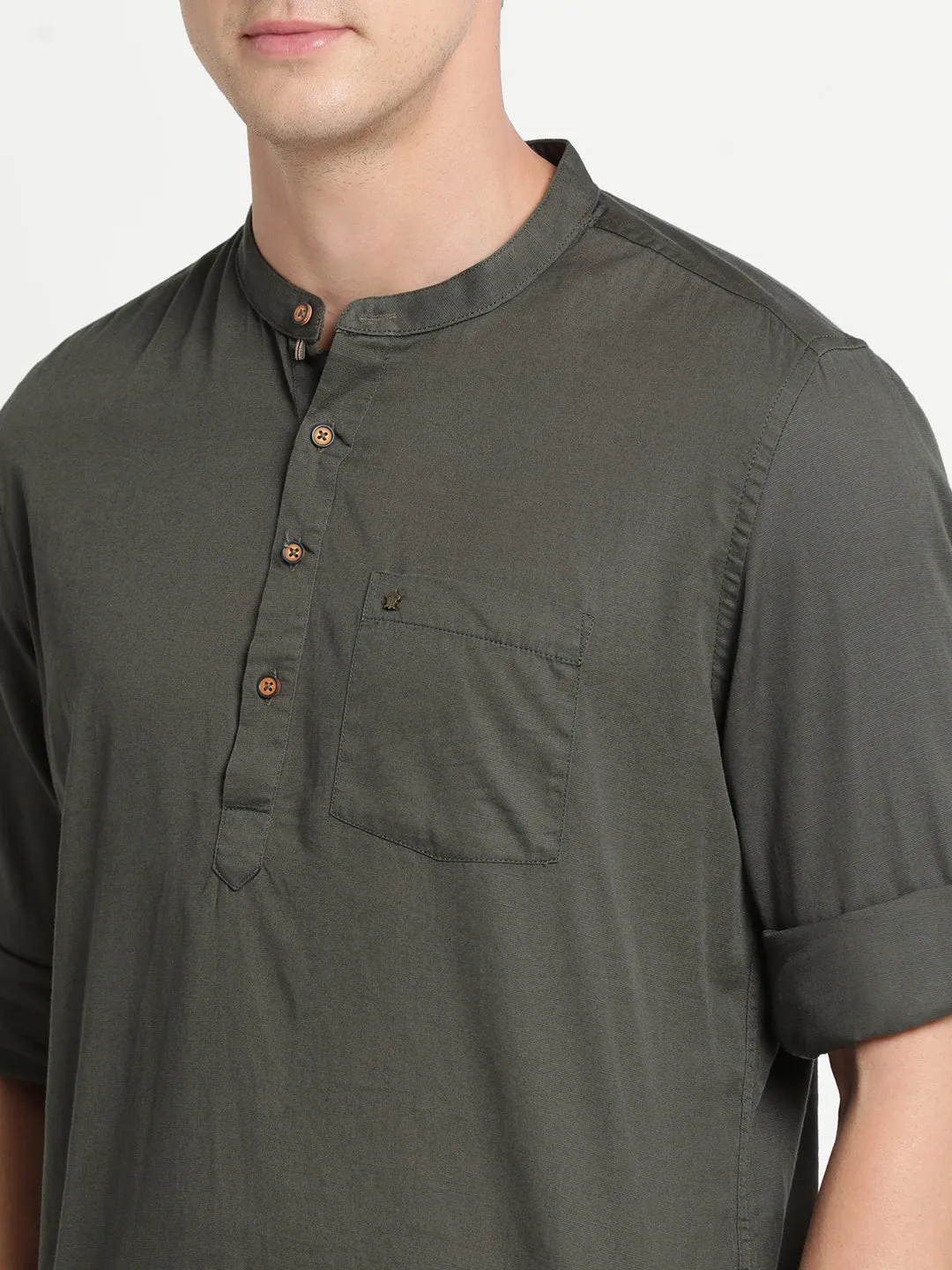 Olive Pure Cotton Solid Kurta Shirt
