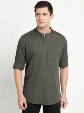 Olive Pure Cotton Solid Kurta Shirt