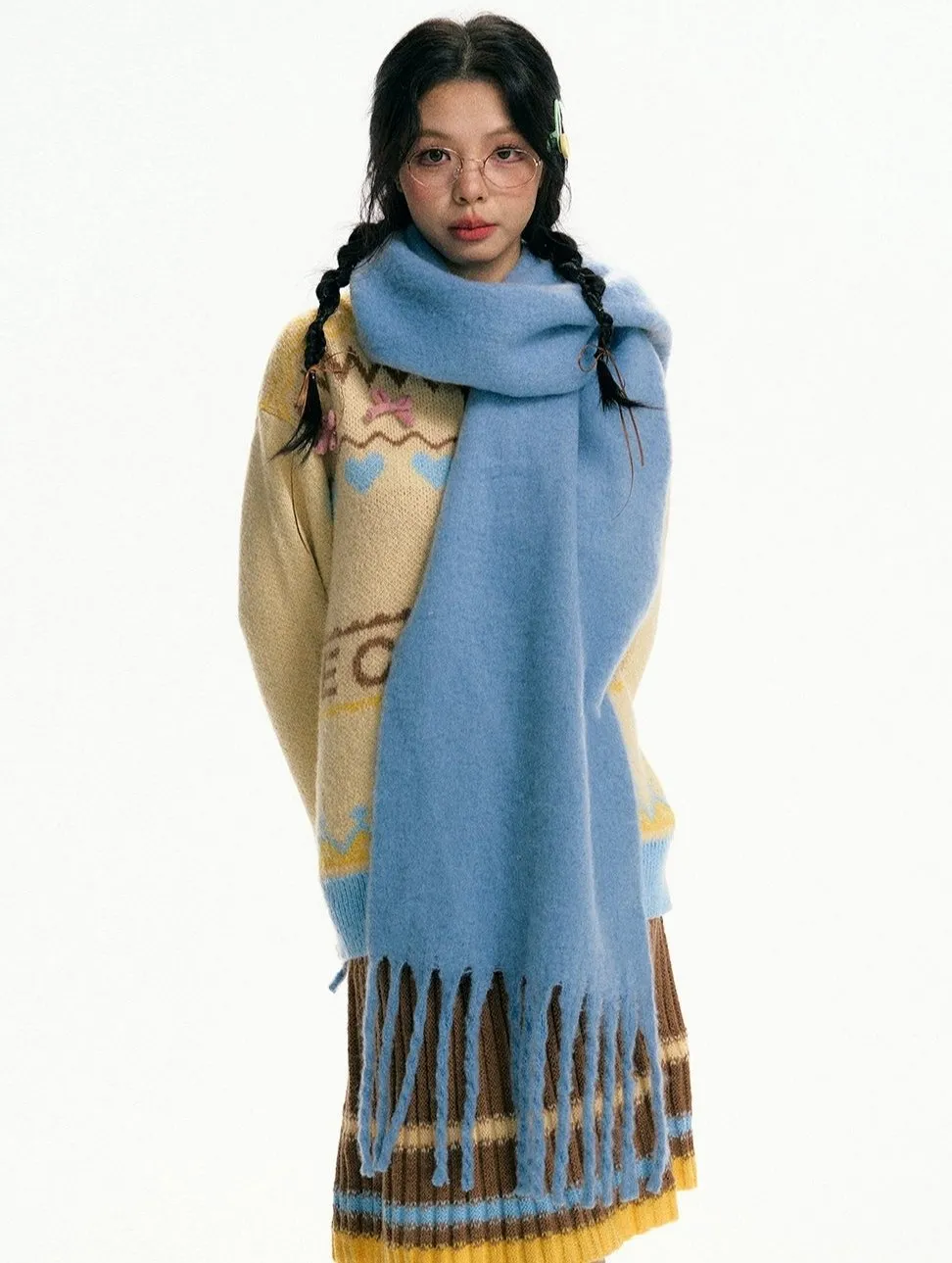 Oversized Scarf with Fringe Trim