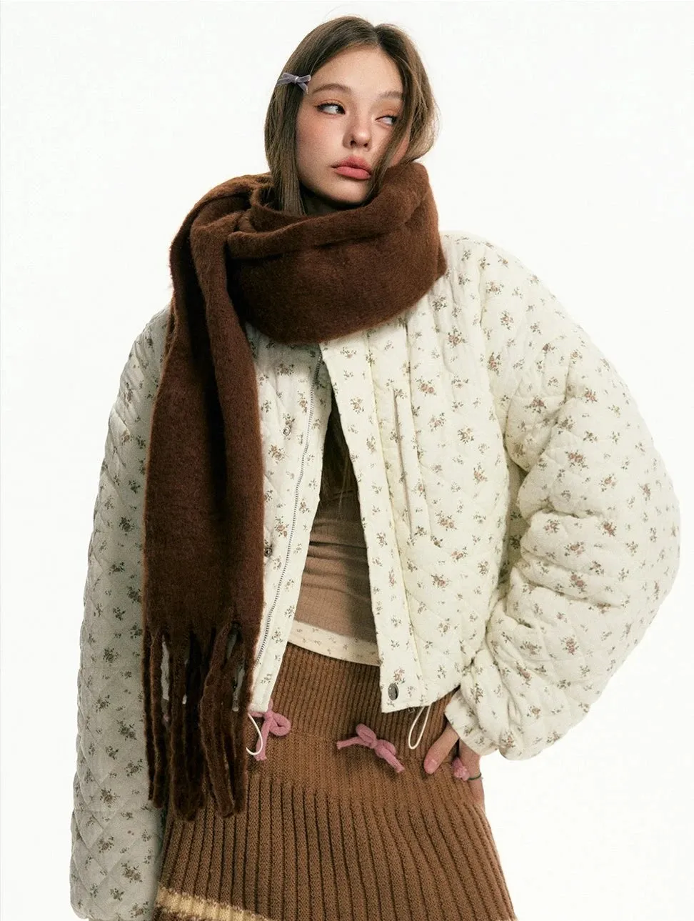 Oversized Scarf with Fringe Trim