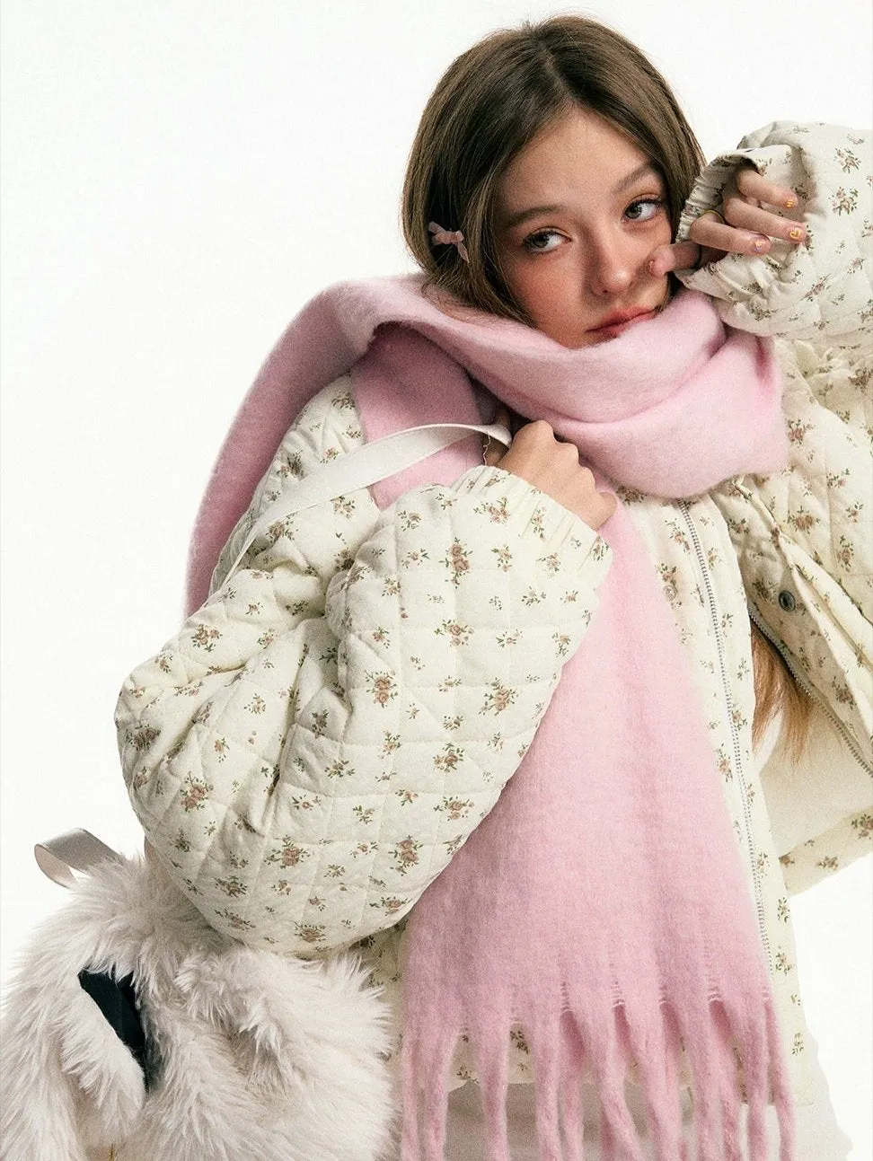 Oversized Scarf with Fringe Trim