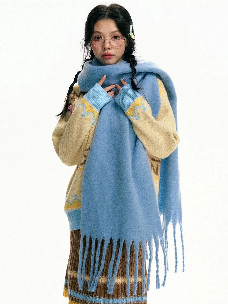 Oversized Scarf with Fringe Trim