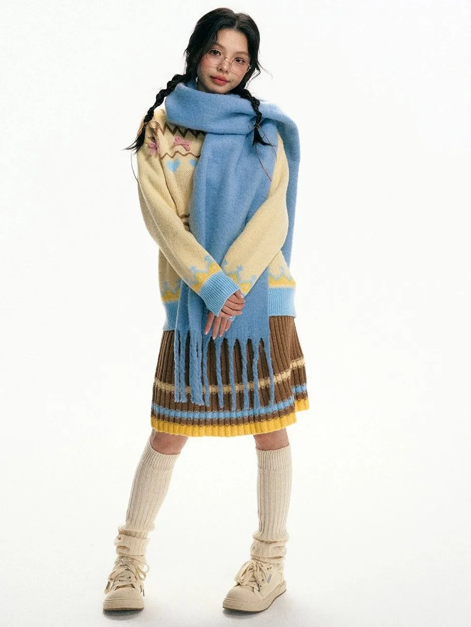 Oversized Scarf with Fringe Trim