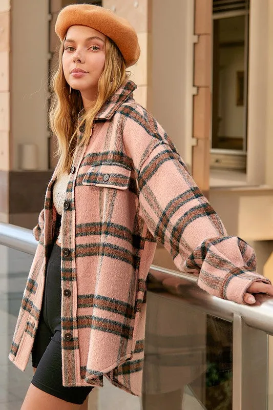 Peach Salmon Check Patterned Jacket