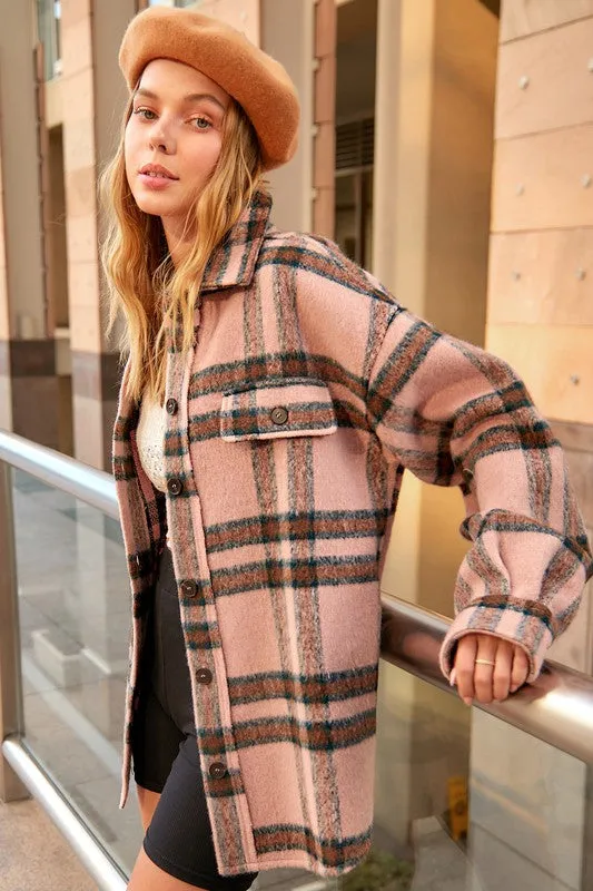 Peach Salmon Check Patterned Jacket