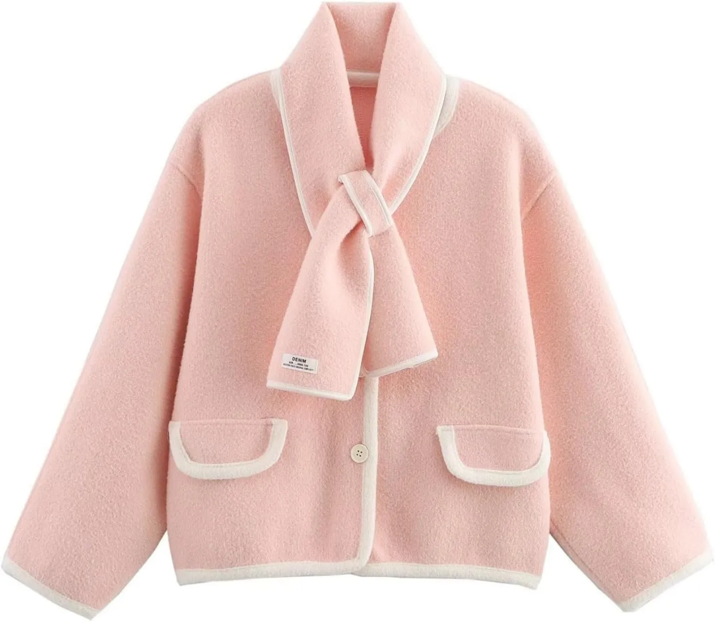 Perbai Womens Scarf Jacket Cropped Wool Blend Jacket Button Down Long Sleeve Color Block Winter Coats