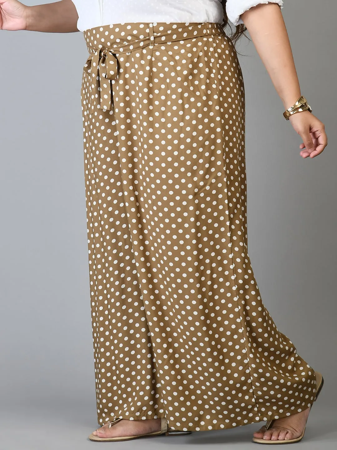 Plus Size Plus Size Polka Dot Beige Palazzo