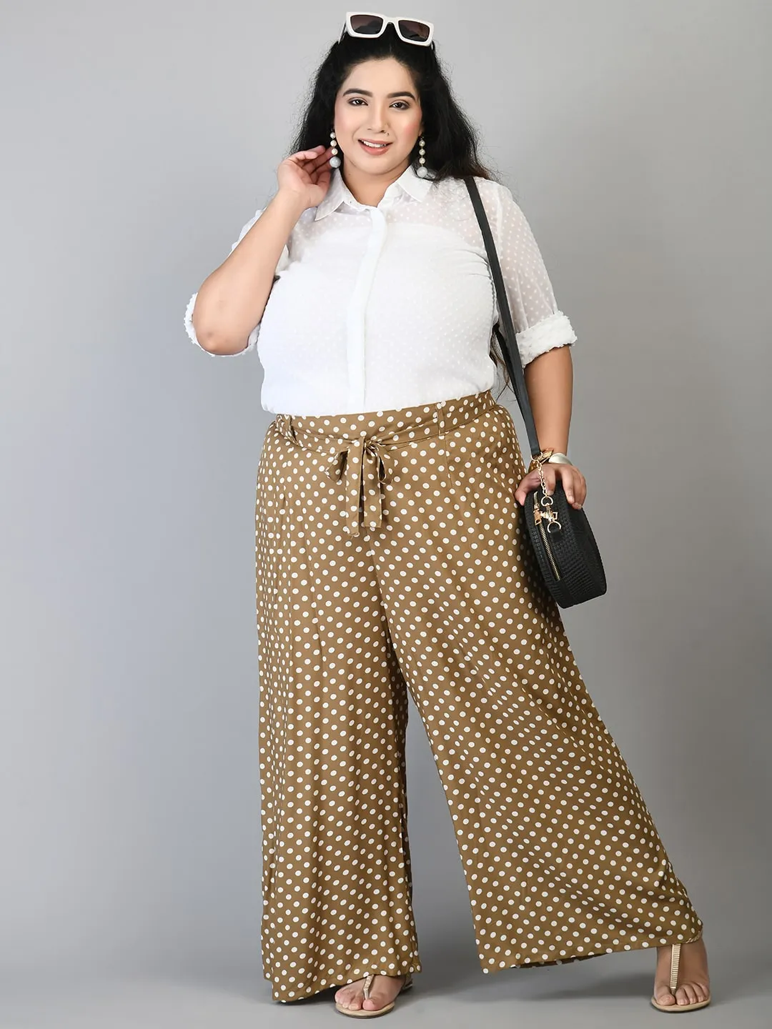 Plus Size Plus Size Polka Dot Beige Palazzo