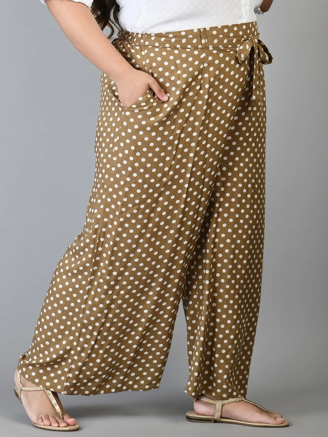 Plus Size Plus Size Polka Dot Beige Palazzo