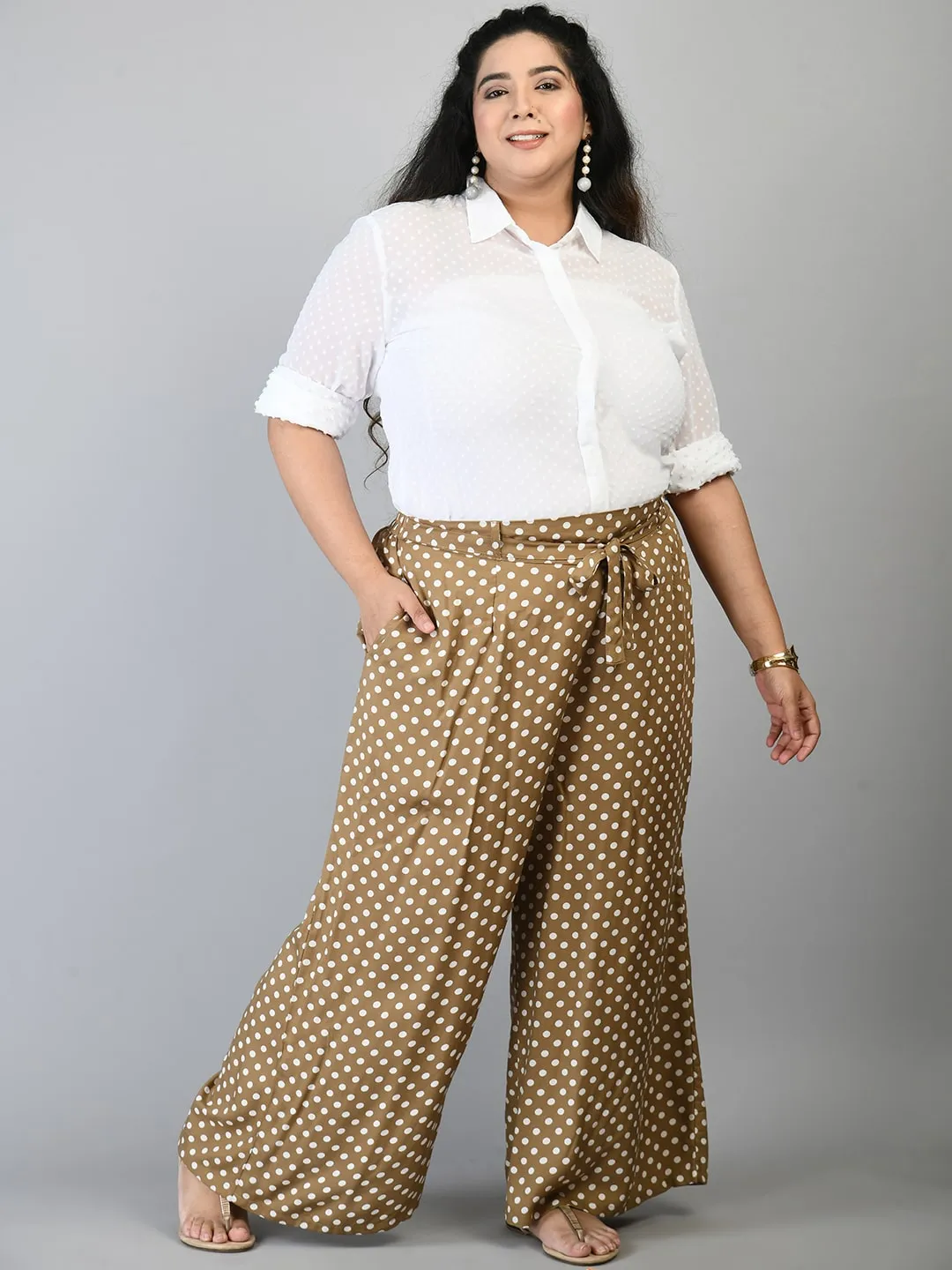Plus Size Plus Size Polka Dot Beige Palazzo