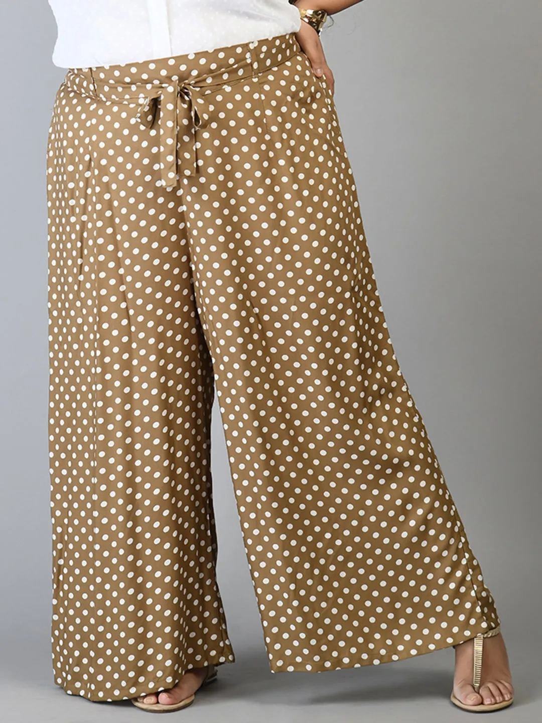 Plus Size Plus Size Polka Dot Beige Palazzo