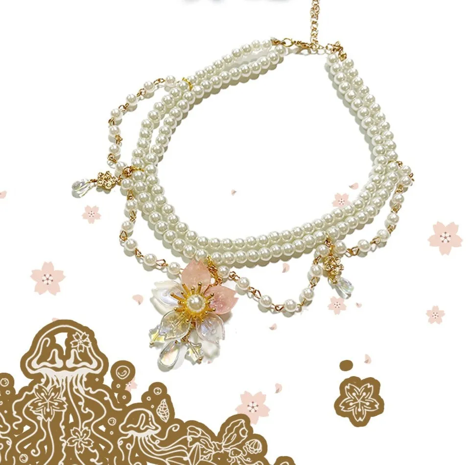 Red Maria~Jellyfish Sakura~Elegant Blue White Handmade Accessories