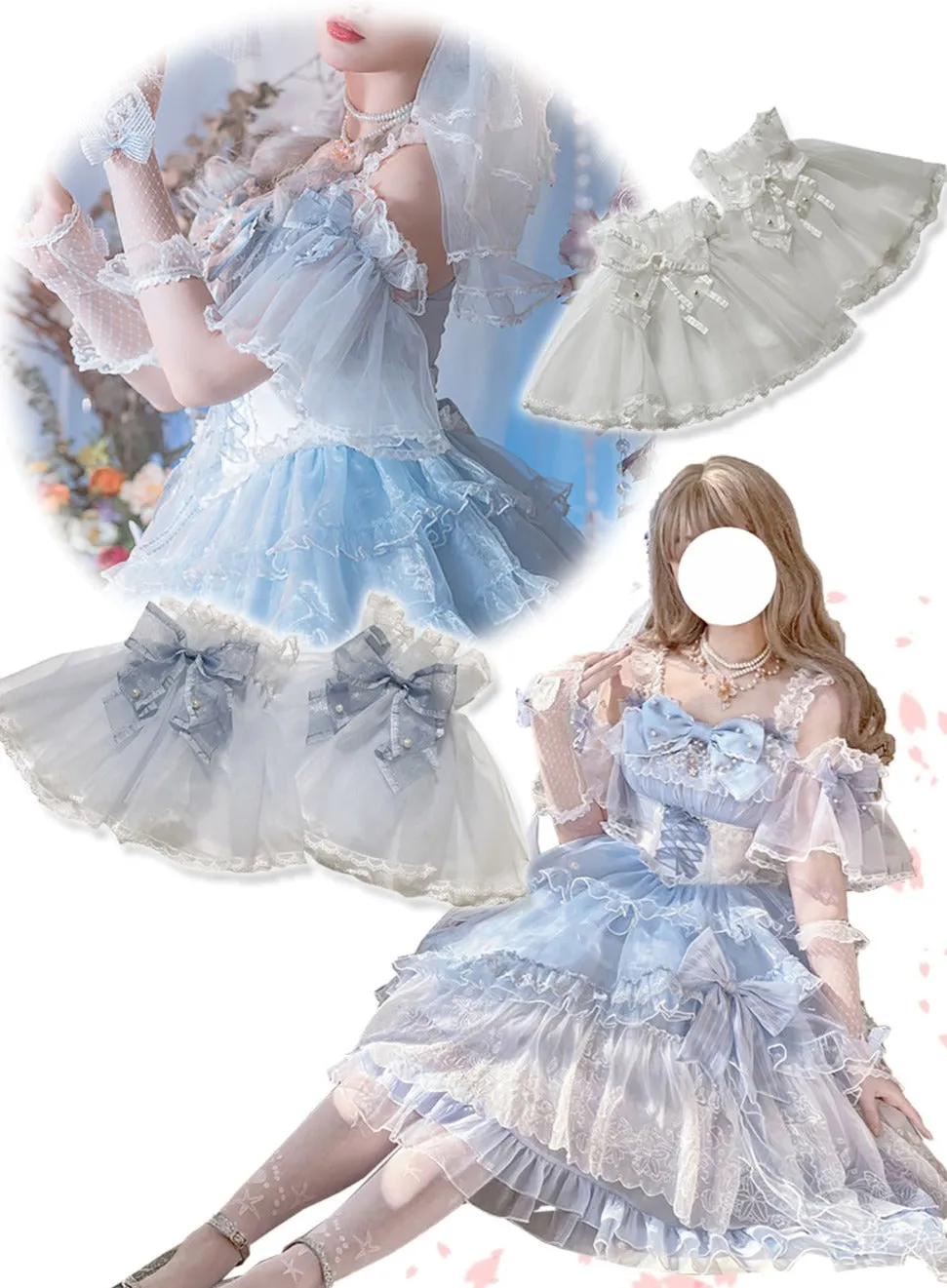 Red Maria~Jellyfish Sakura~Elegant Blue White Handmade Accessories