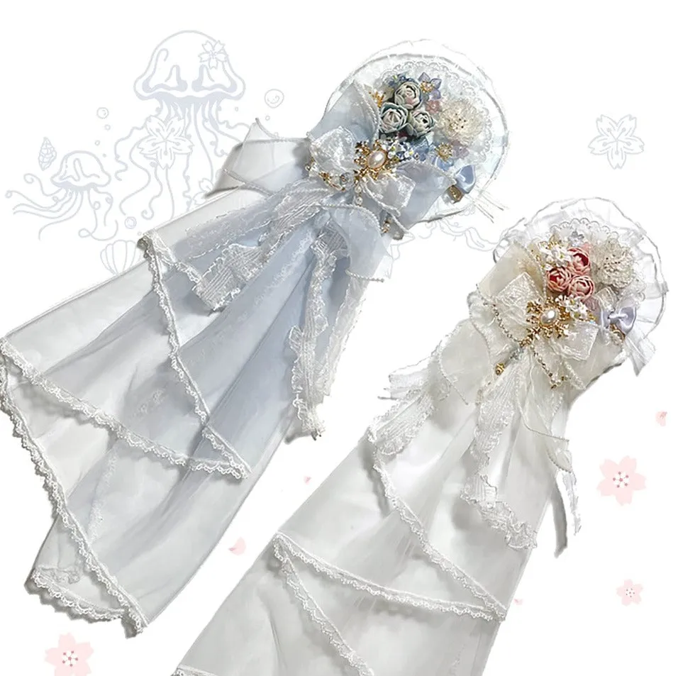 Red Maria~Jellyfish Sakura~Elegant Blue White Handmade Accessories