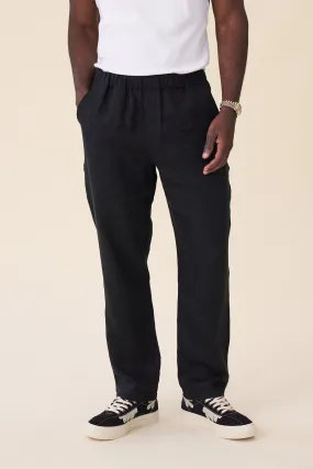 RELAXED WIDE LEG LINEN TROUSERS - BLACK