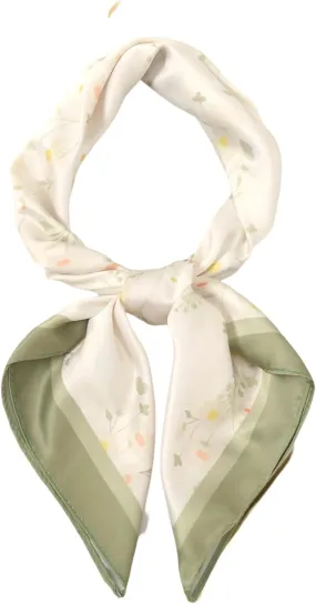 Satin Head with Flower Digital Print, 55x55cm Square Silk-Feel Scarf, Lightweight Neck Wrap Kerchief Bandana, Casual Hair Scarf or Head Wrap