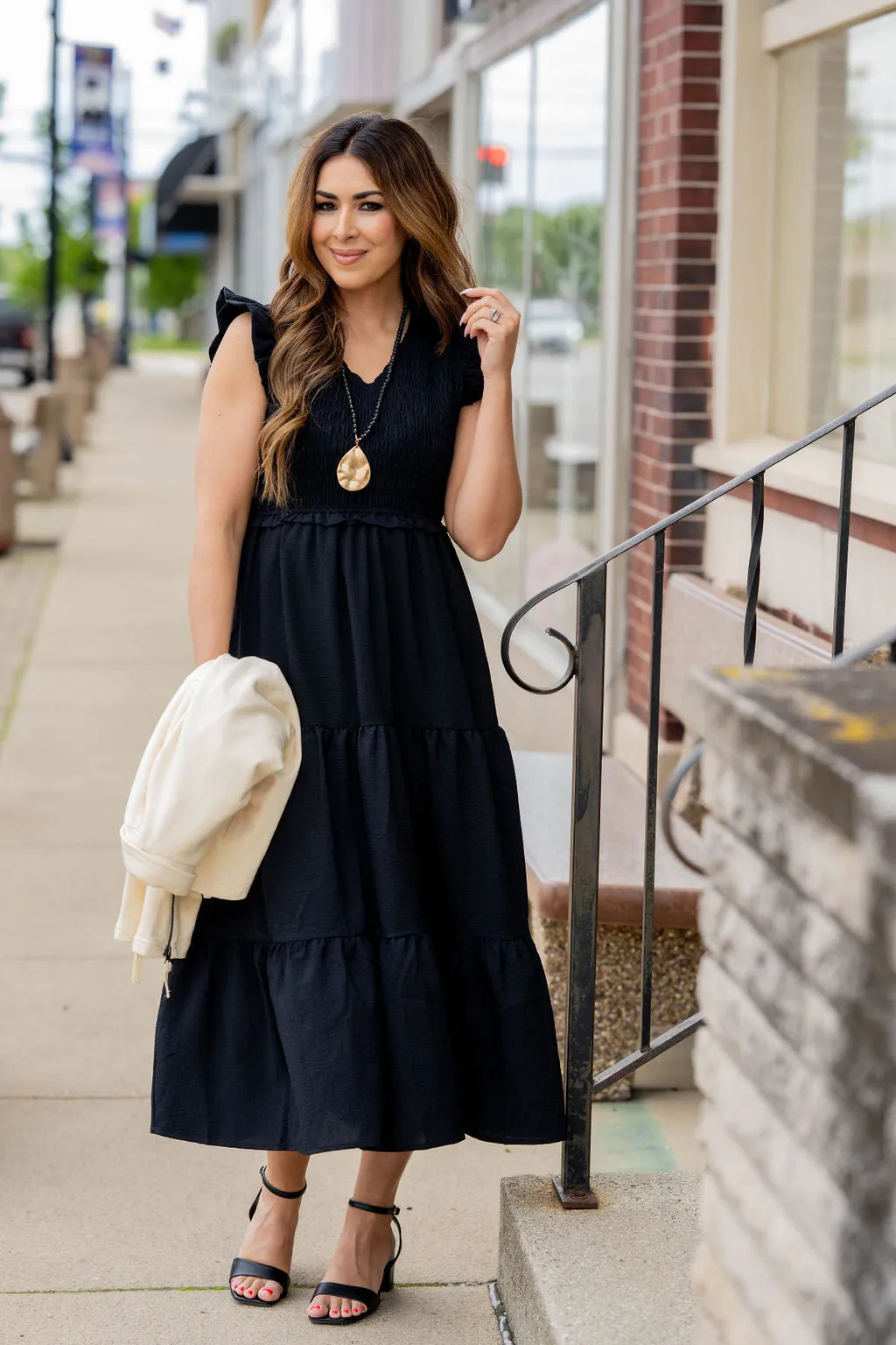 Smocked Top Tiered Midi Dress
