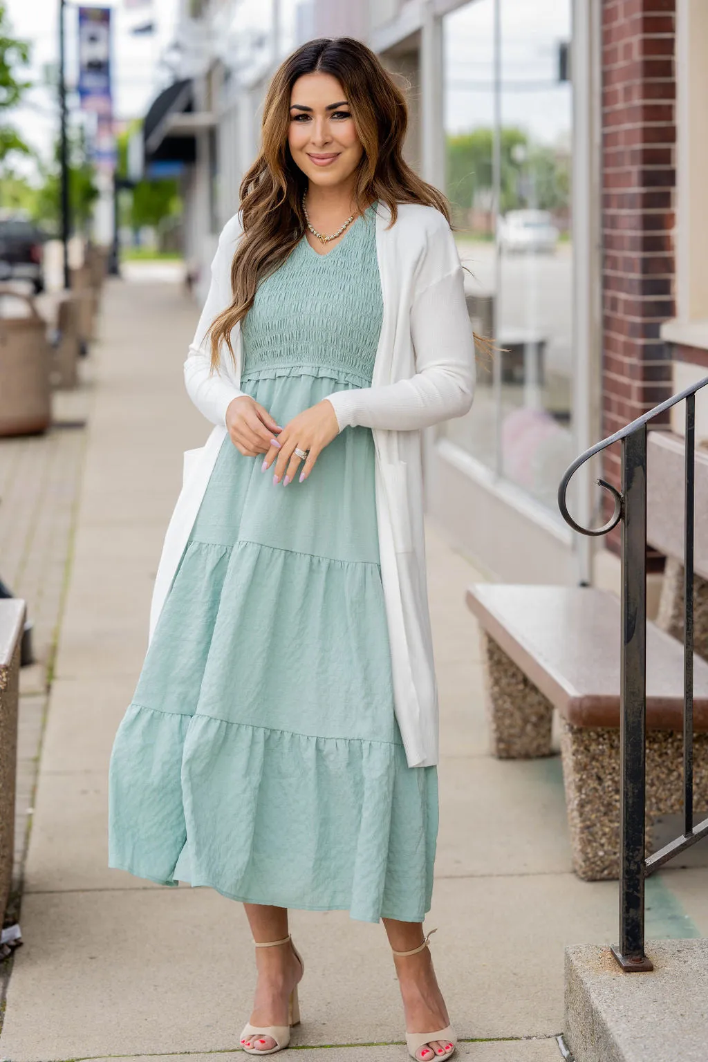 Smocked Top Tiered Midi Dress