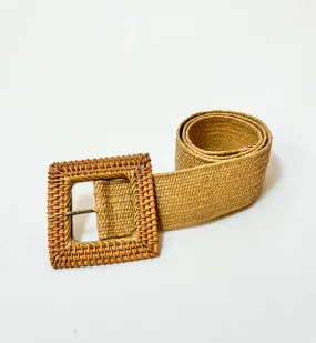Square Rattan Straw Buckle Belt