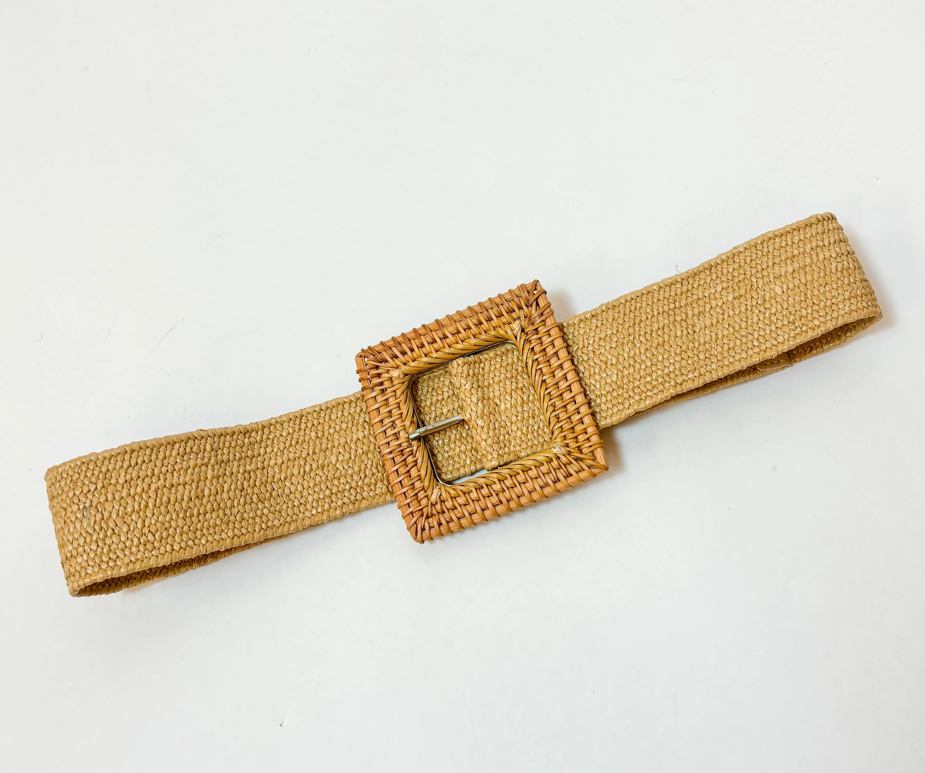 Square Rattan Straw Buckle Belt