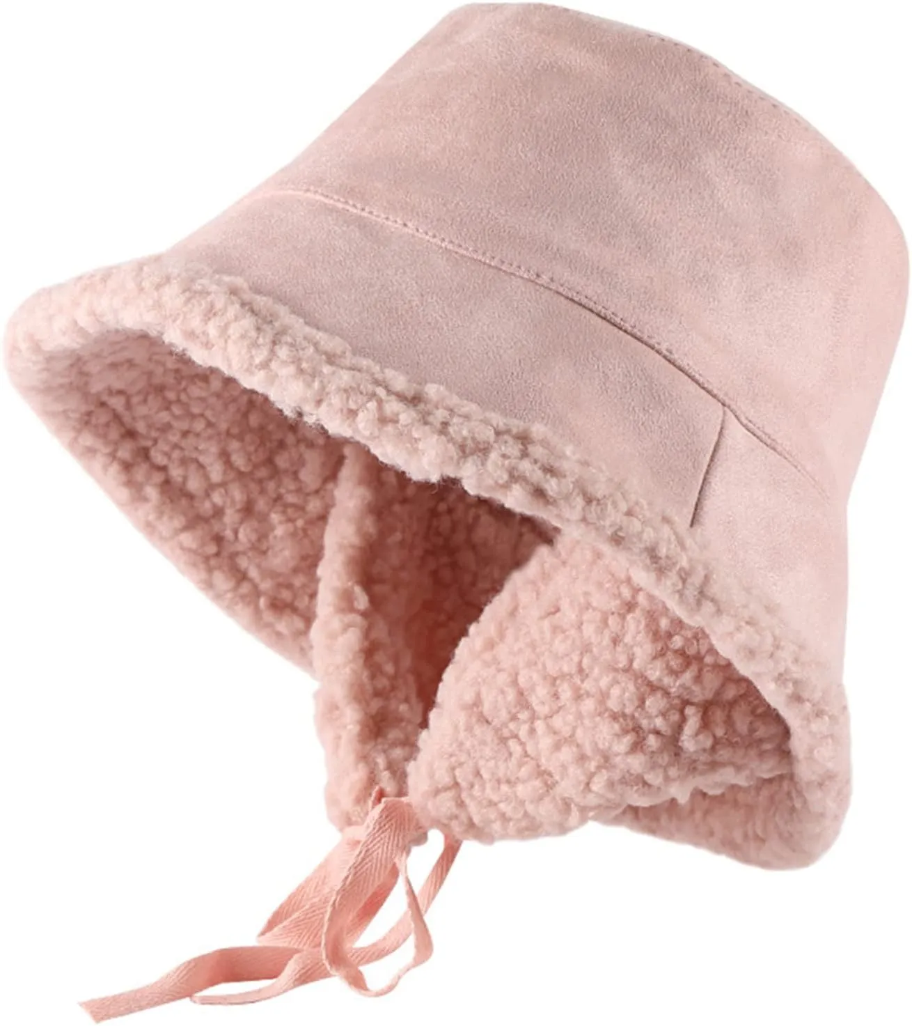 SYAYA Winter Hat for Women Foldable, Faux Fur Warm Bucket Hat, Ladies Wide Brim Fluffy Cloche or Basin Cap for W-H-3