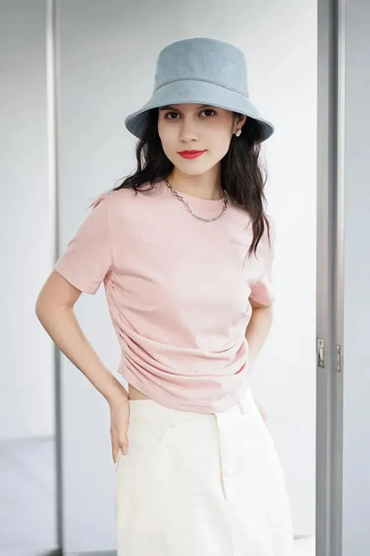Vintage Denim Bucket Hat with Pearl Design