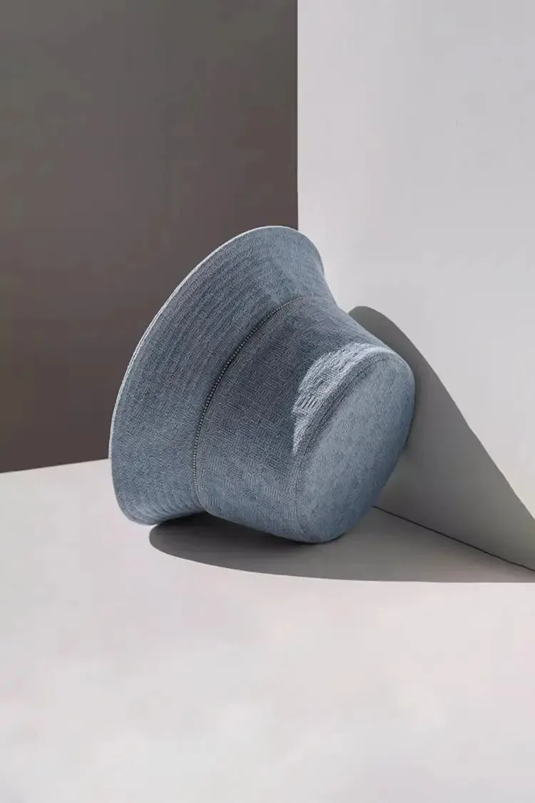 Vintage Denim Bucket Hat with Pearl Design