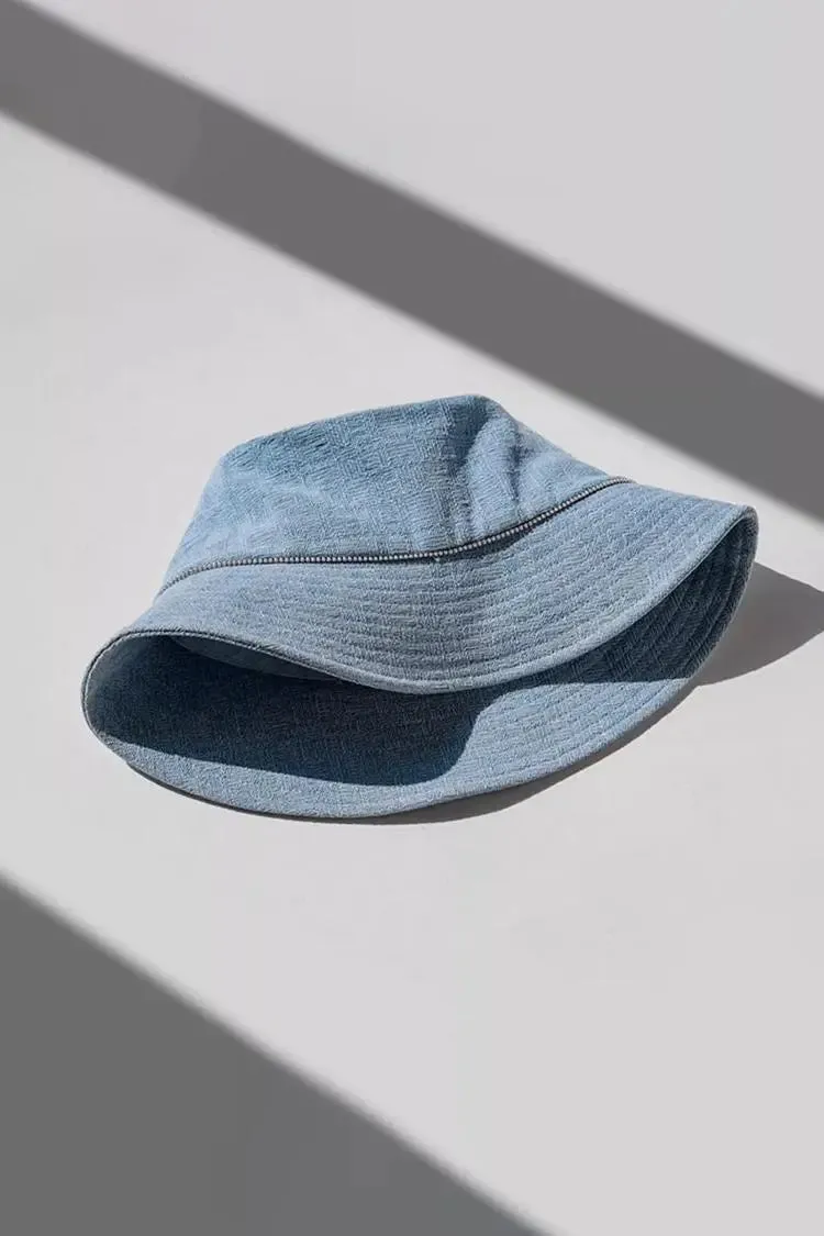 Vintage Denim Bucket Hat with Pearl Design