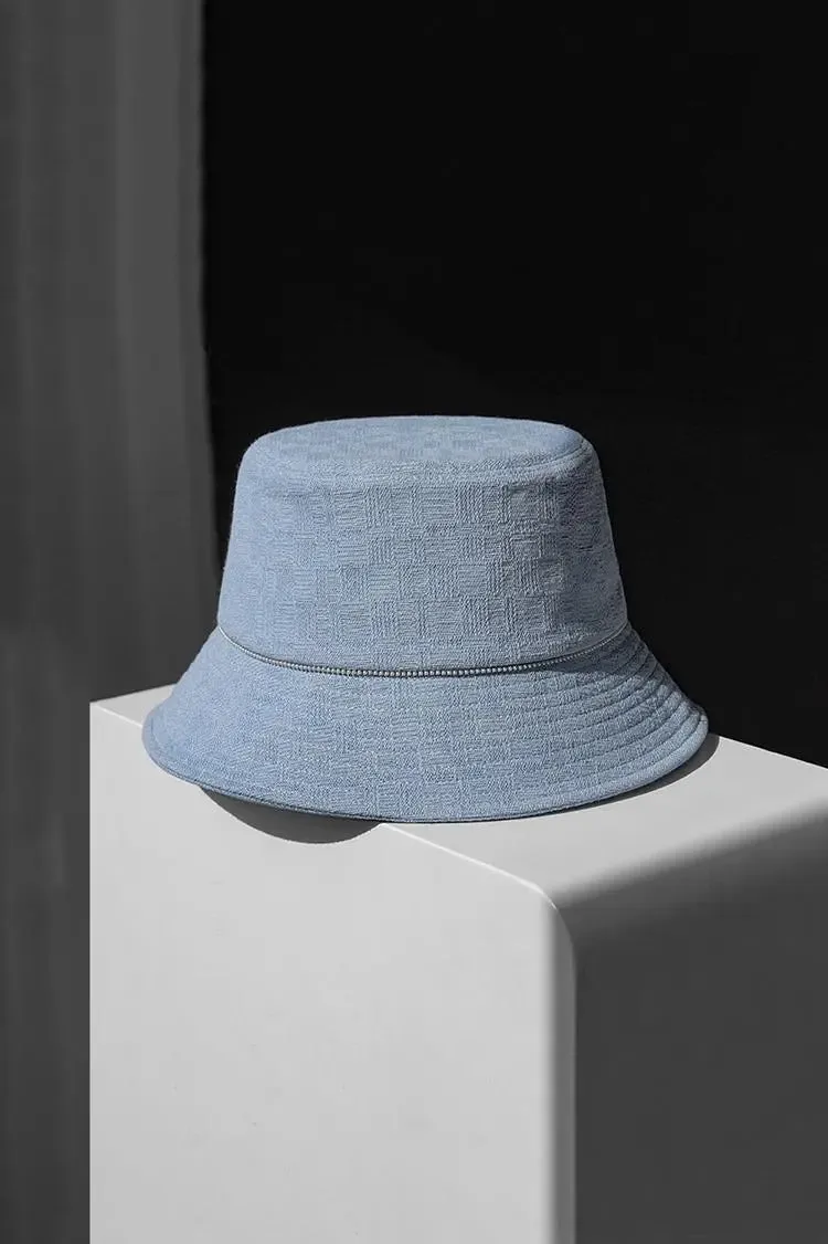 Vintage Denim Bucket Hat with Pearl Design