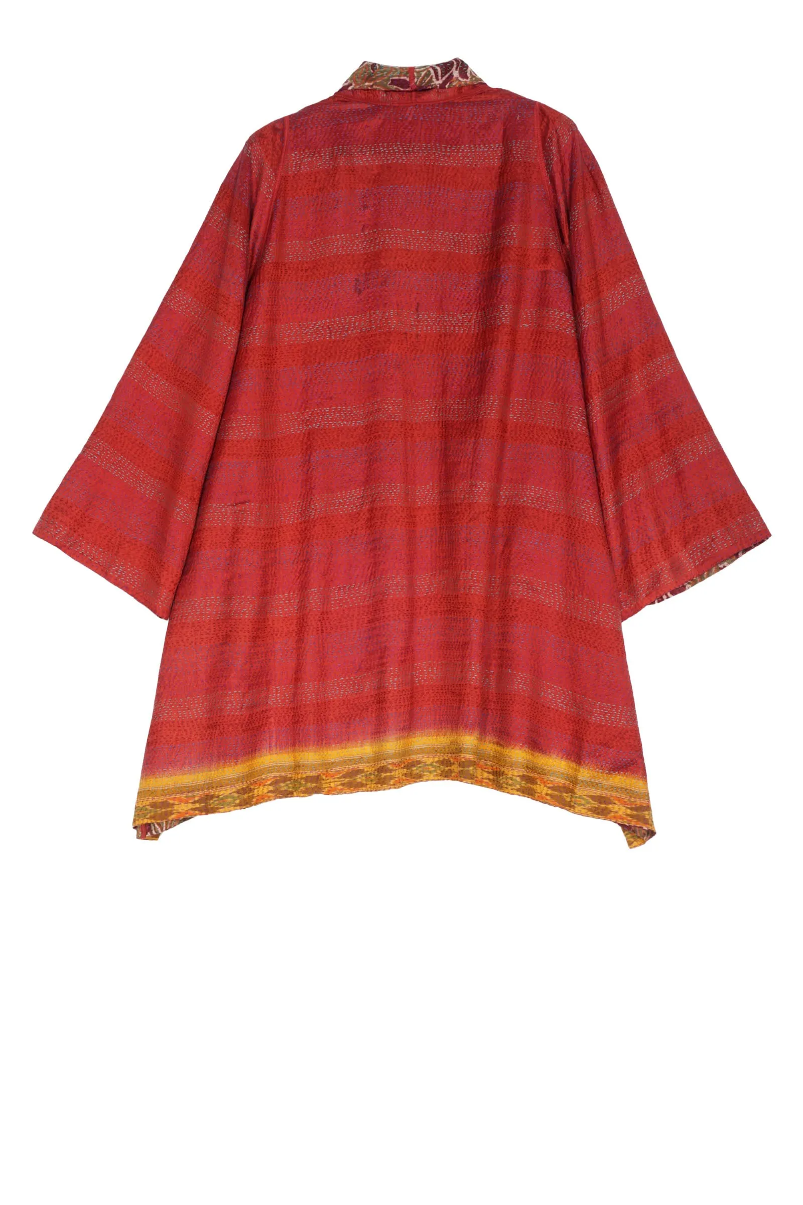 VINTAGE SILK GEORGETTE KANTHA A-LINE JKT - sg2003-0010a -
