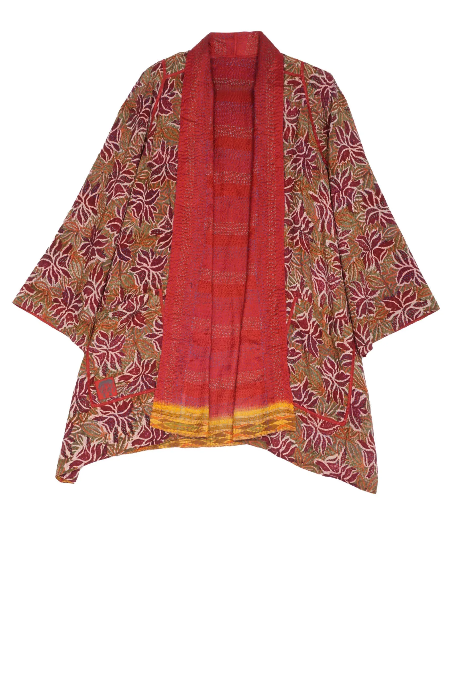 VINTAGE SILK GEORGETTE KANTHA A-LINE JKT - sg2003-0010a -