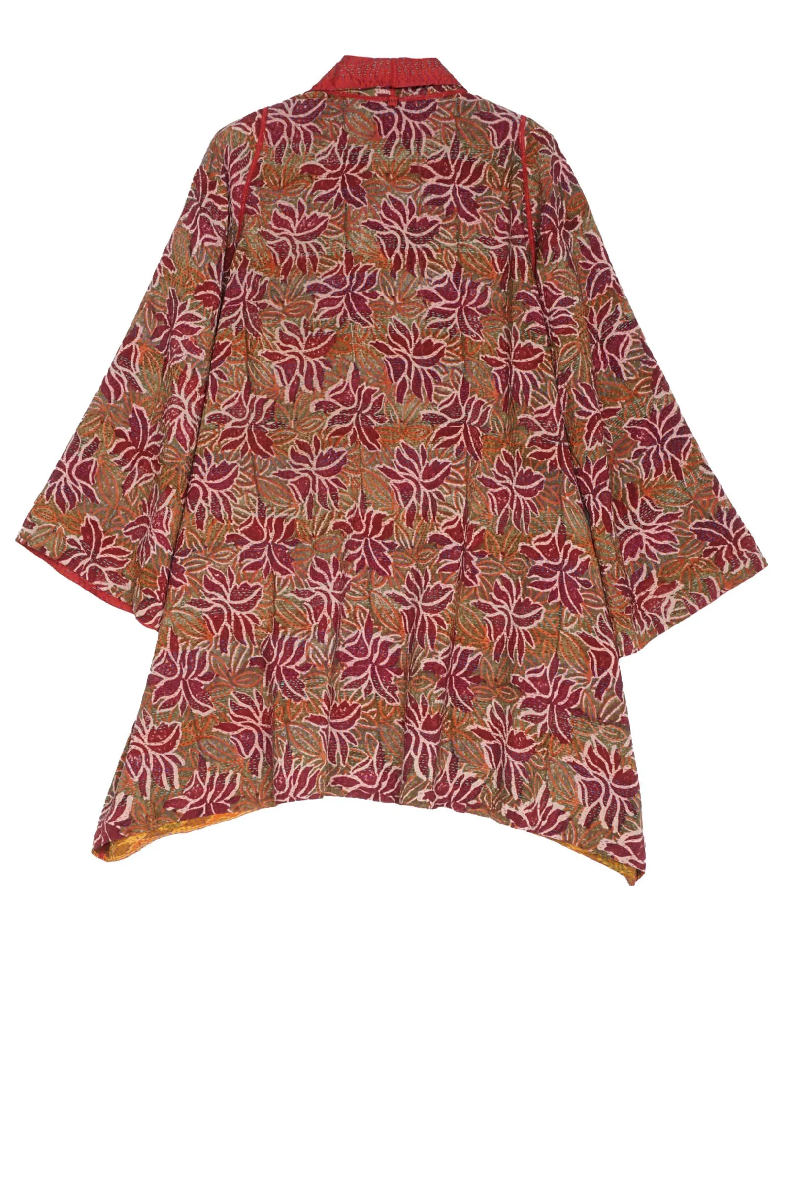 VINTAGE SILK GEORGETTE KANTHA A-LINE JKT - sg2003-0010a -
