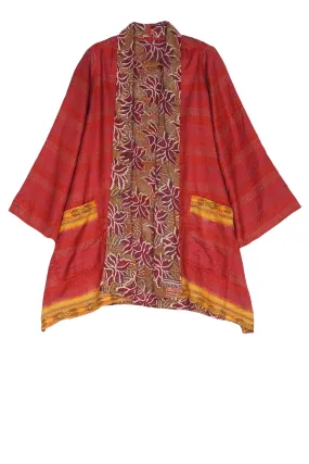 VINTAGE SILK GEORGETTE KANTHA A-LINE JKT - sg2003-0010a -