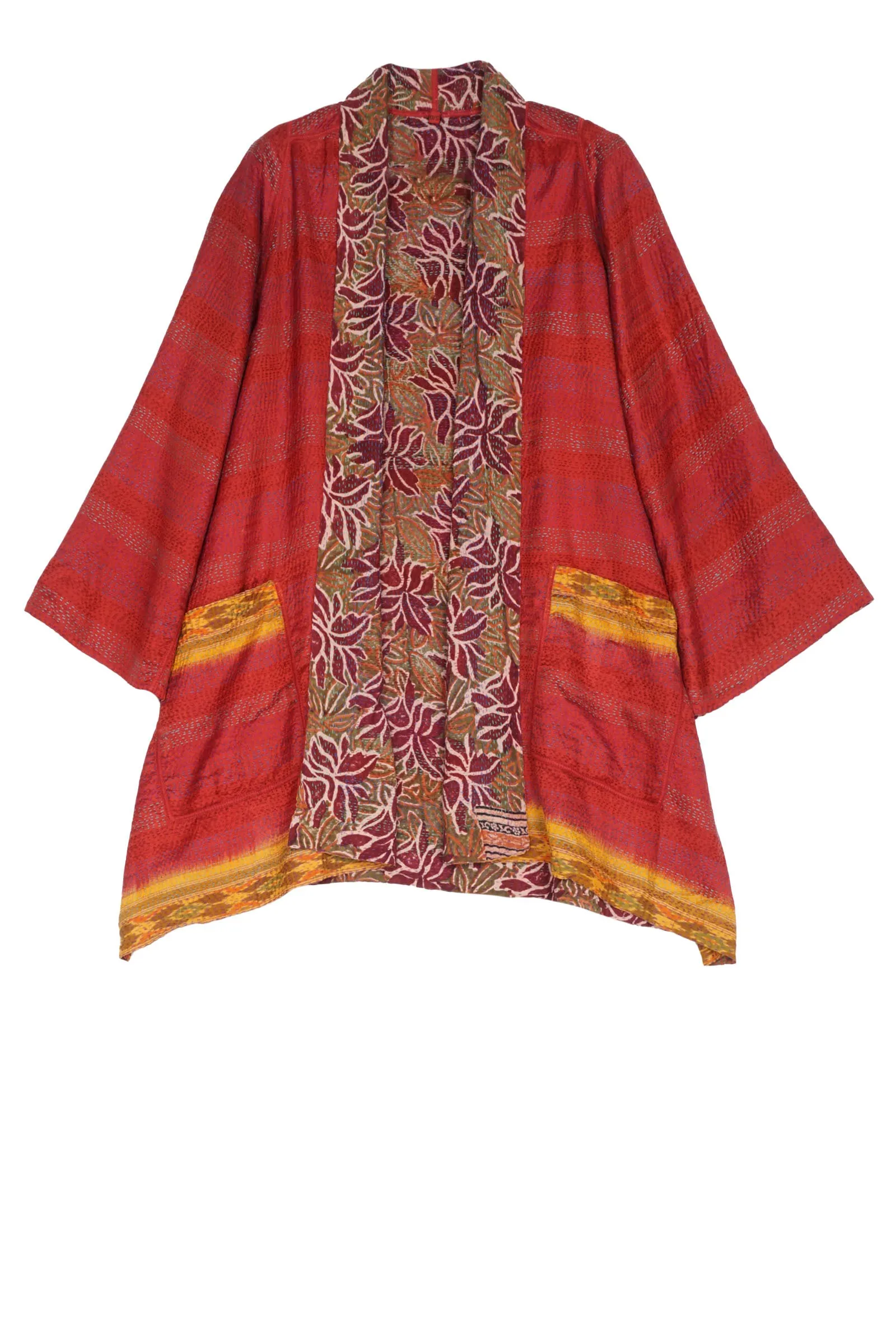 VINTAGE SILK GEORGETTE KANTHA A-LINE JKT - sg2003-0010a -