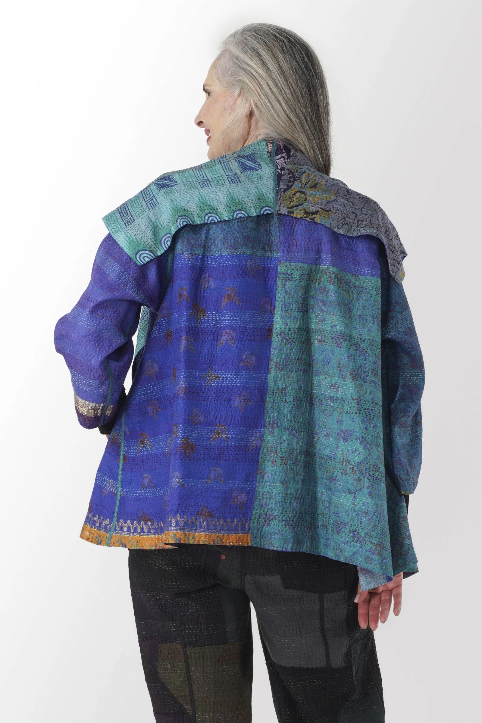 VINTAGE SILK KANTHA FLARE JKT - sv2010-0052a -
