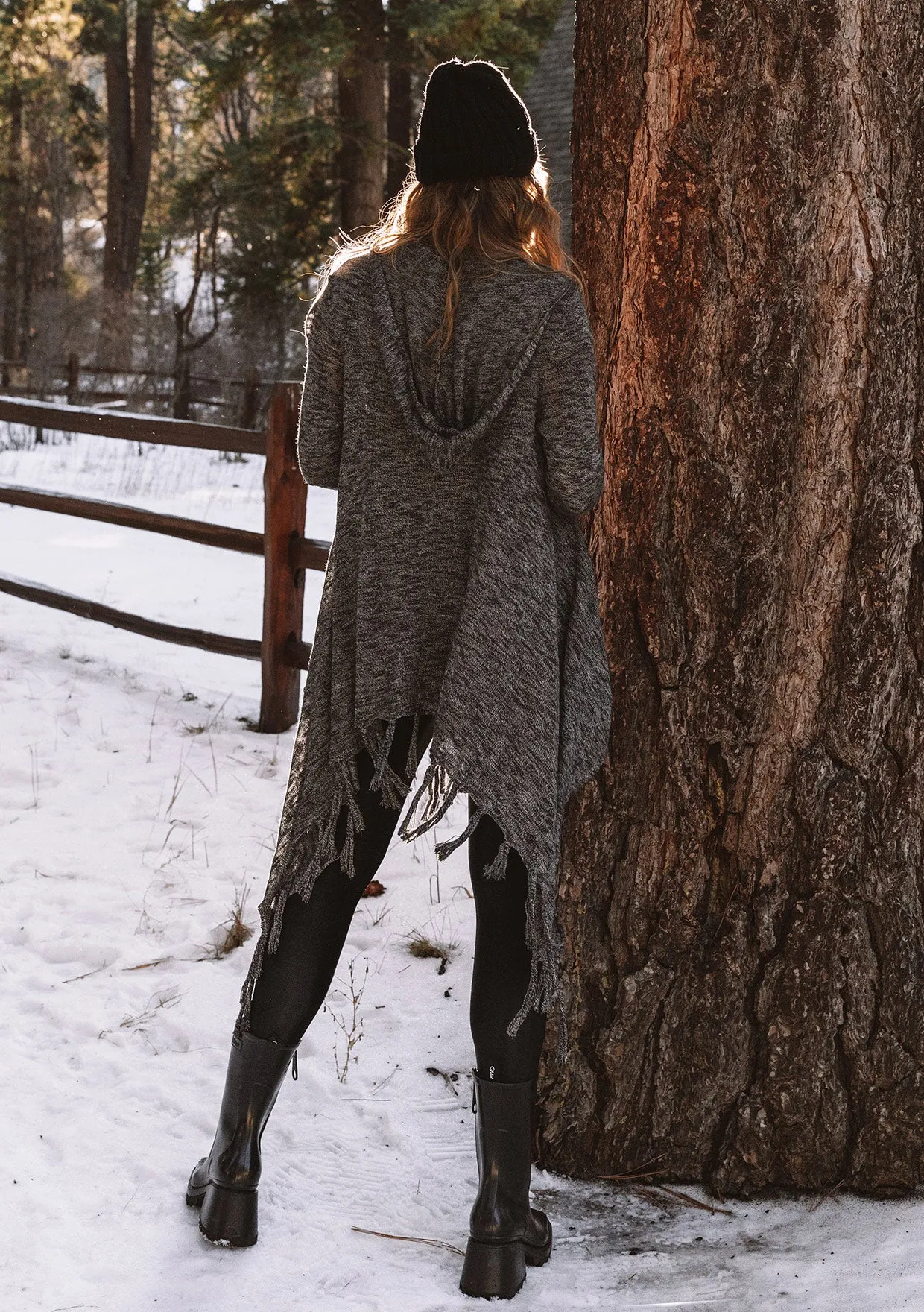 Western Burnout Knit Hooded Cardigan
