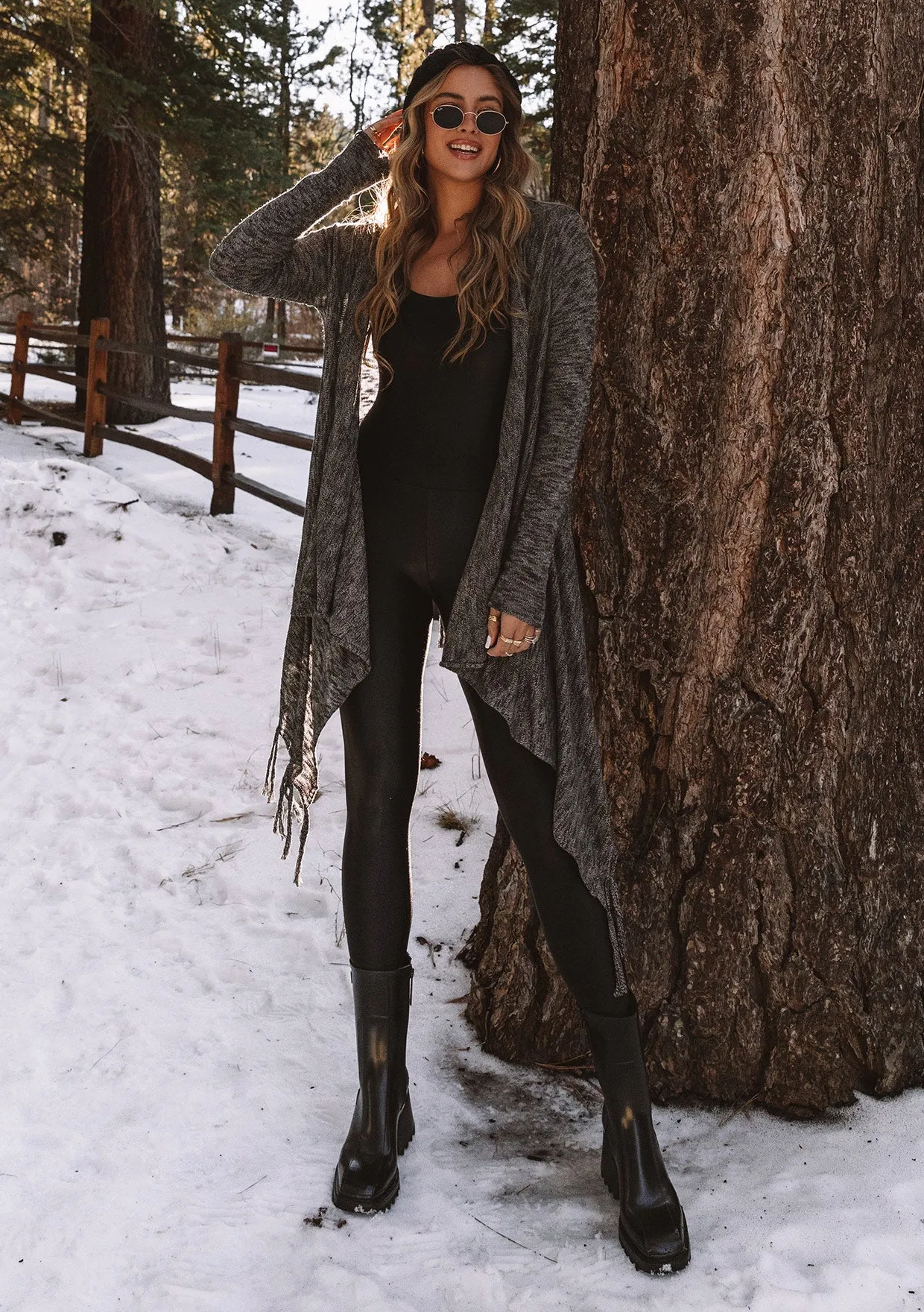 Western Burnout Knit Hooded Cardigan