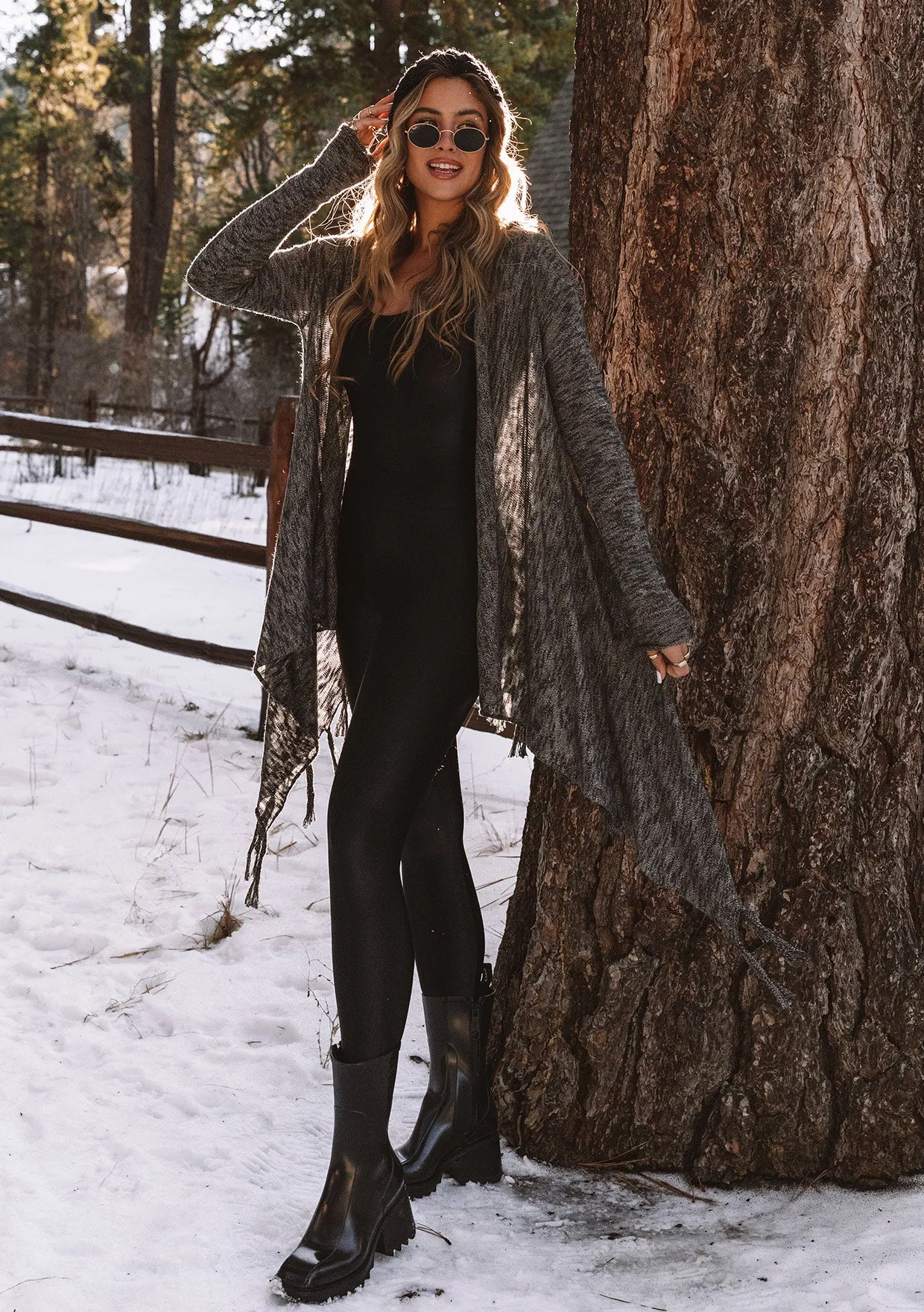 Western Burnout Knit Hooded Cardigan