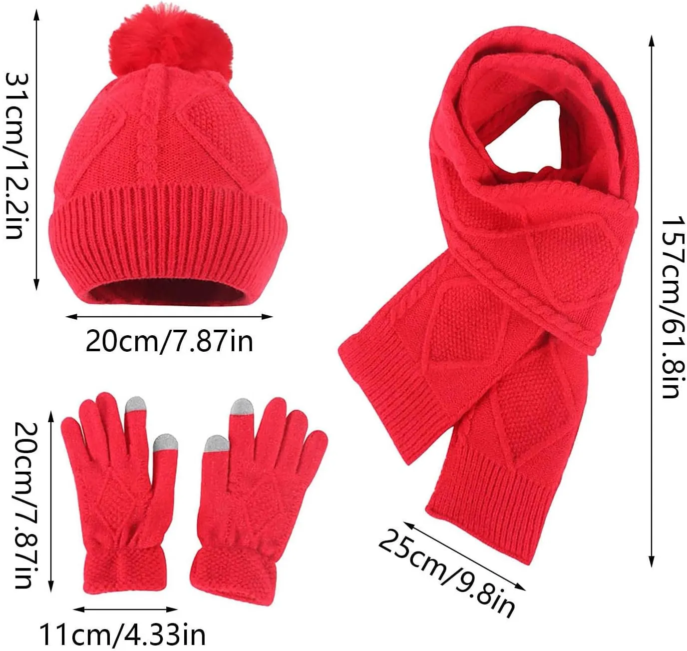 Winter Knit Beanie Hat Neck Warmer Scarf Glove Set 3 Pcs Cap for Men Women Womens Gifts for Christmas