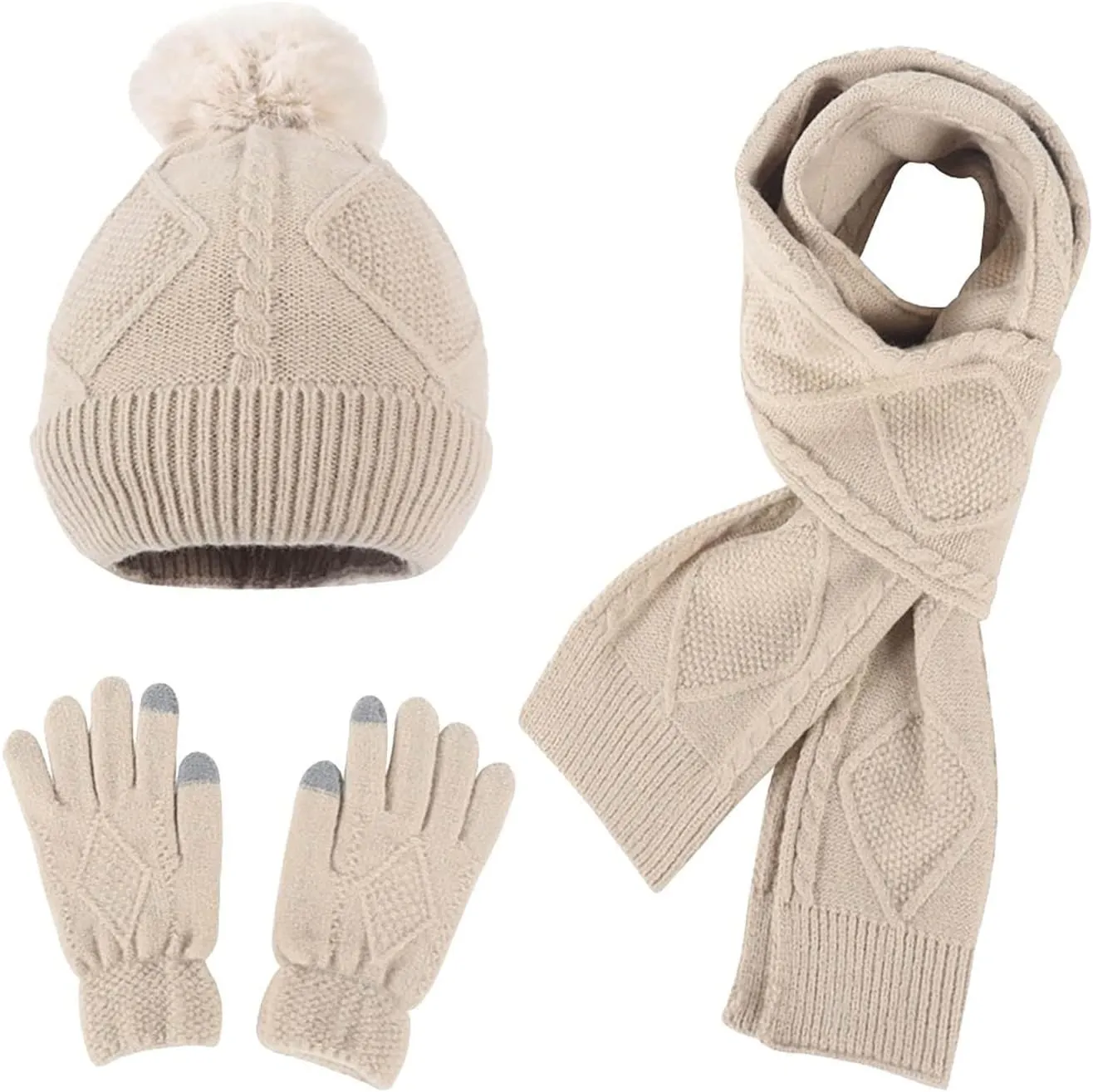 Winter Knit Beanie Hat Neck Warmer Scarf Glove Set 3 Pcs Cap for Men Women Womens Gifts for Christmas