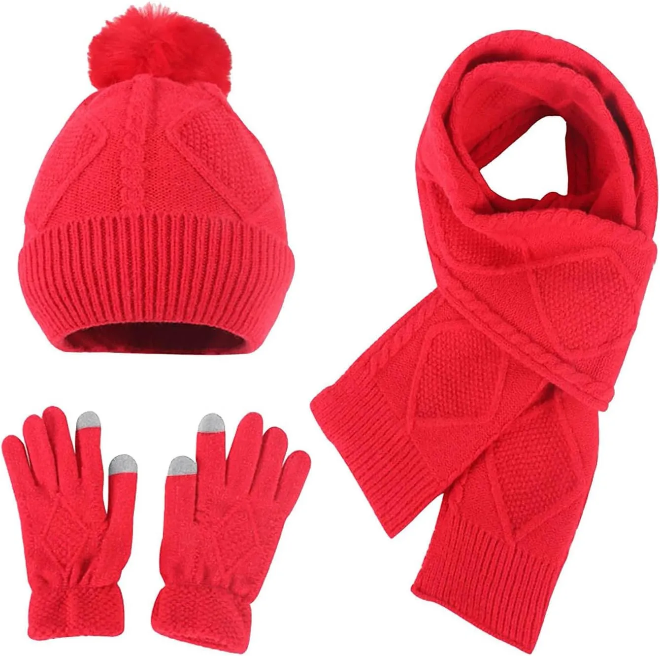 Winter Knit Beanie Hat Neck Warmer Scarf Glove Set 3 Pcs Cap for Men Women Womens Gifts for Christmas