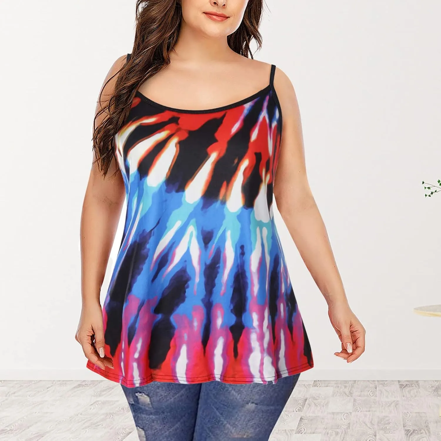 Women Casual Plus Size Top Sexy Summer Spaghetti Strap Loose T Shirt Sleeveless Blouse Relaxed Fit Breathable Tee