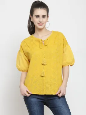 Women Embroidered Yellow Comfort Fitted Top