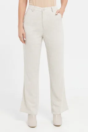 Women Ivory Wide Leg Relaxed Trousers