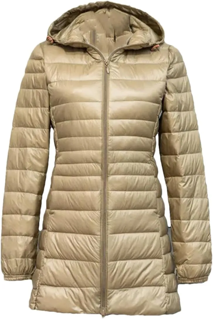Women Long Warm Light Down Jacket Ladies Fashion Hooded With Portable Puffer Coats
